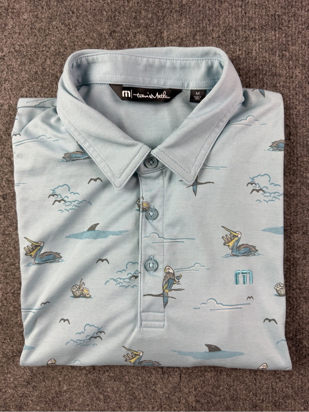 Travis Mathew Men Cotton Blend S/S All Over Print Golf Polo Shirt Size M